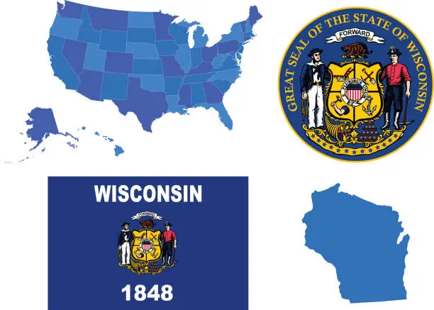 Vector illustration of Wisconsin state set