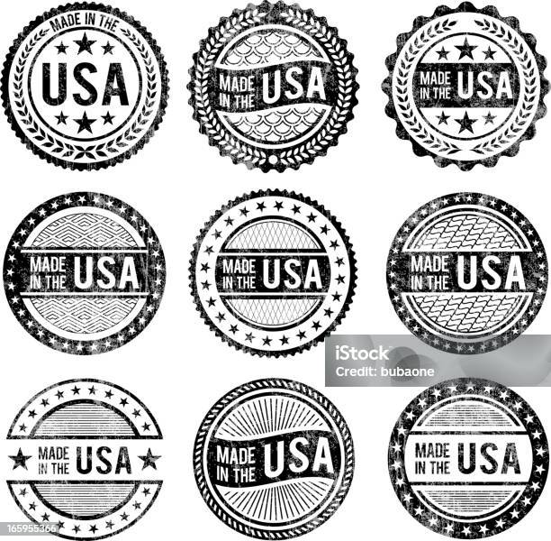 Made In The Usa Patriotischen Schwarz Weißen Iconset Stock Vektor Art und mehr Bilder von Siegelstempel