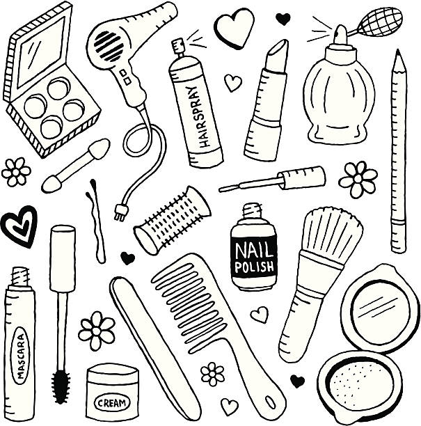 Beauty Doodles A doodle page of beauty supplies and makeup. mascara wands stock illustrations