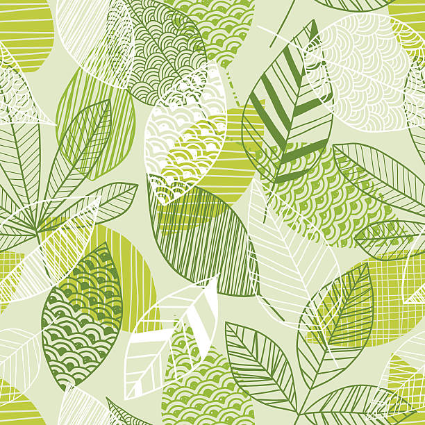 ilustrações, clipart, desenhos animados e ícones de sem costura padrão de folha em tons de verde - natural pattern