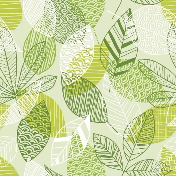 бесшовный узор в виде листьев shades of green - green leaf stock illustrations