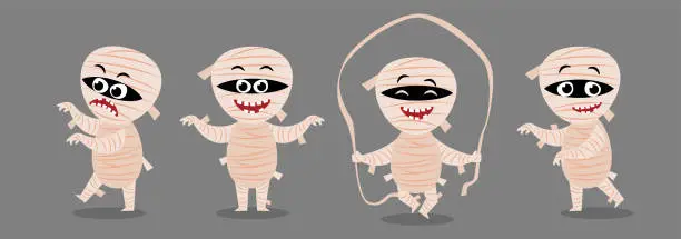 Vector illustration of Set of cute Mummy . Halloween cartoon characters . Vector.