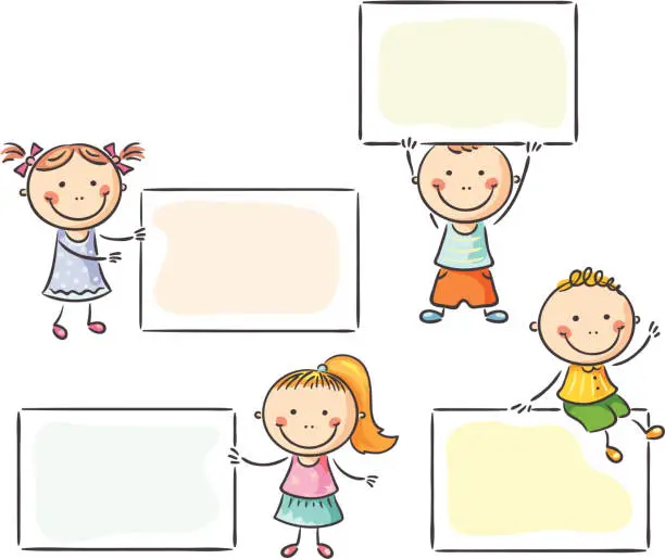 Vector illustration of Kids with signs