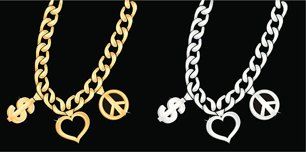 złoto i srebro chain - necklace jewelry heart shape gold stock illustrations