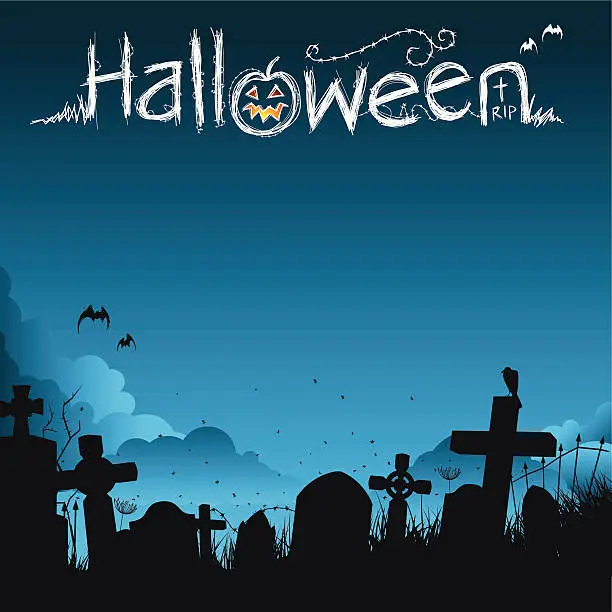 Vector illustration of Halloween poster with graveyard