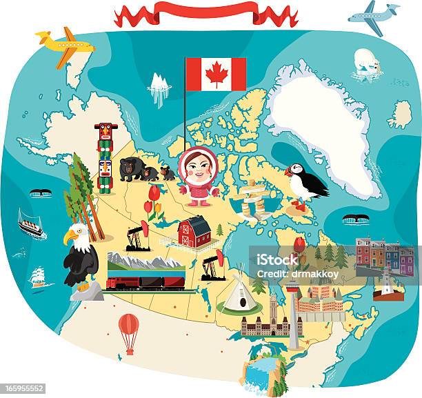 Cartoon Map Of Canada Stock Illustration - Download Image Now - Canada, Calgary, Icon Symbol