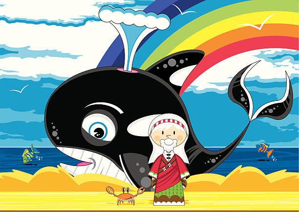 Jonah and the Whale Bible Scene Vector illustration of Jonah and the Whale by the shore Bible scene. rainbow crab stock illustrations