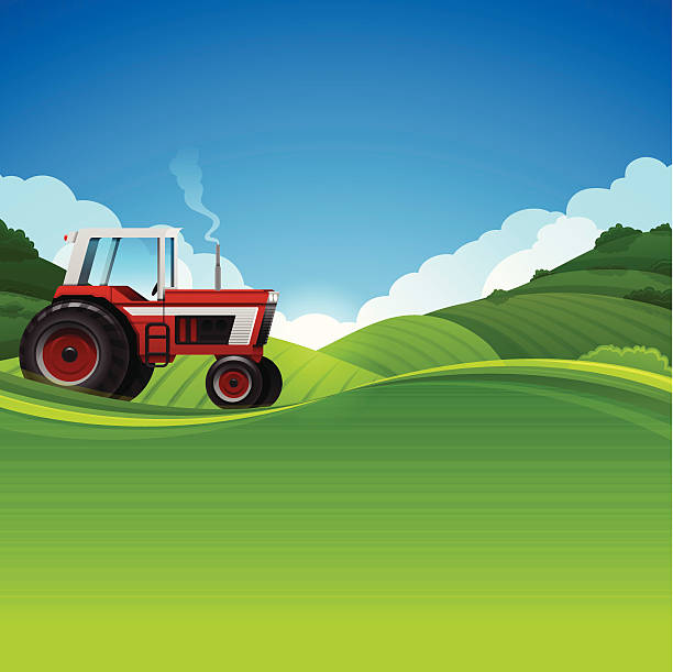 трактор земледелия фоне - agriculture field tractor landscape stock illustrations