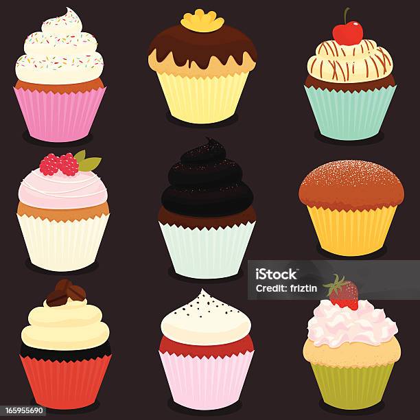 Cupcakes Conjunto De Íconeseps8 - Arte vetorial de stock e mais imagens de Bolinho - Bolinho, Açúcar em Pó, Sobremesa