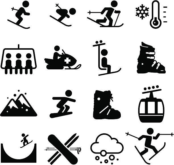 ilustrações de stock, clip art, desenhos animados e ícones de área de esquiação do série de ícones-preto - snowboarding snowboard skiing ski