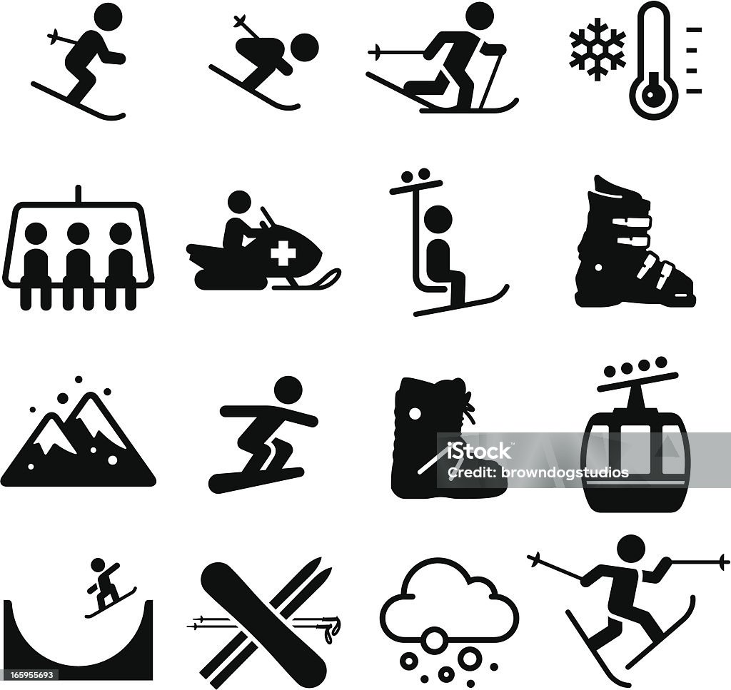 Ski Area Icons - Black Series Skiing and snowboarding icons. Professional icons for your print project or Web site. See more in this series. Icon Symbol stock vector