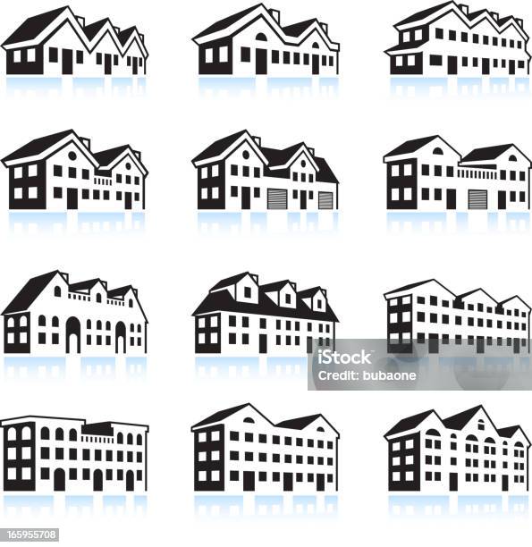 3 D 주택 및 아파트 예술장 블랙 인명별 아이콘 세트 타운 하우스에 대한 스톡 벡터 아트 및 기타 이미지 - 타운 하우스, 연립 주택, 아이콘