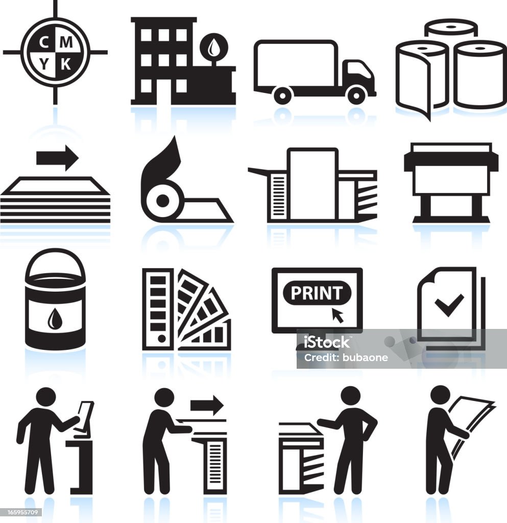 Printing and Publishing Industry black & white vector icon set Printing and Publishing Industry black & white set Printing Press stock vector