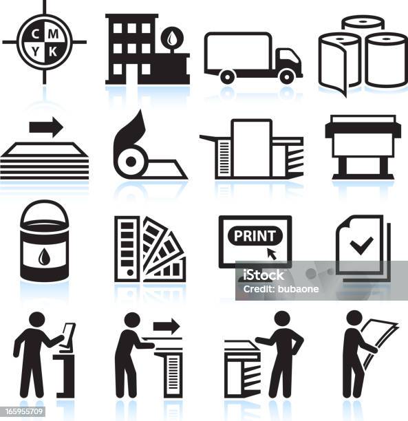Printing And Publishing Industry Black White Vector Icon Set Stock Illustration - Download Image Now