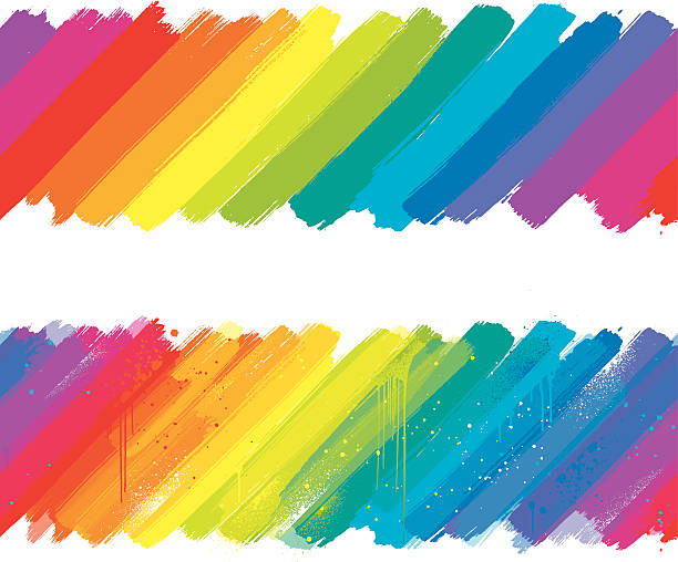 ilustraciones, imágenes clip art, dibujos animados e iconos de stock de acodado rainbow pintura de golpes - white background colors striped part of