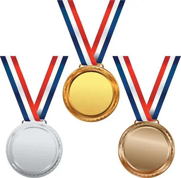 Vector illustration of Gold Silver and Bronze Medals