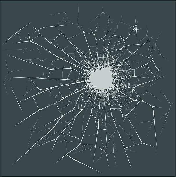 dziura po pocisku na szkło - bullet hole glass cracked hole stock illustrations