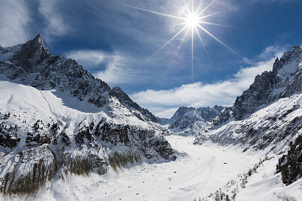 &quot;Mer de glace&quot; glacier - &quot;Sea of Ice&quot;, Chamonix, France "Mer de glace" glacier - translated "Sea of Ice" in  Chamonix, France mont blanc massif stock pictures, royalty-free photos & images