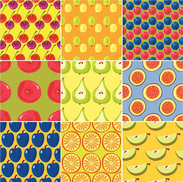 Vector illustration of Fruits and Berries Seamless Patterns