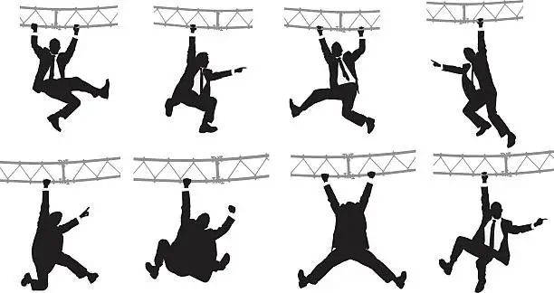 Vector illustration of Businessman hanging from a metal structure