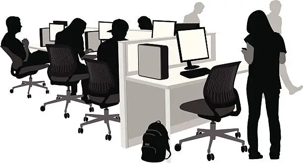 Vector illustration of College Computers Vector Silhouette