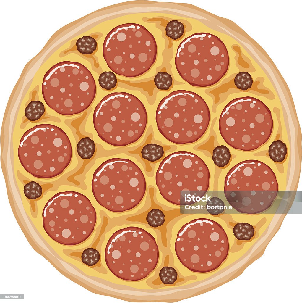 Pizza Pepperoni et des saucisses - clipart vectoriel de Fond blanc libre de droits