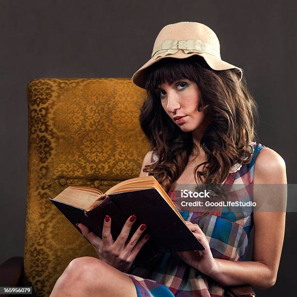 Retro Woman Reading Stock Photo - Download Image Now - 20-24 Years, 20-29 Years, Adult