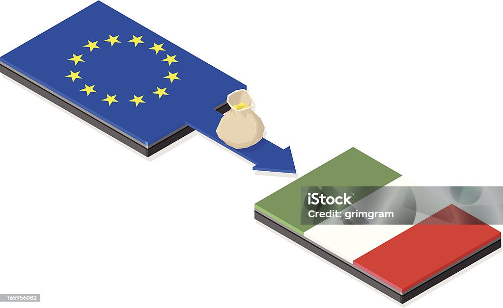 Italian Euro Bailout A vector illustration depicting the Eurozone and Italian crisis with the EU giving a monetary bailout or lend to the Italian Economy. European Union Currency stock vector