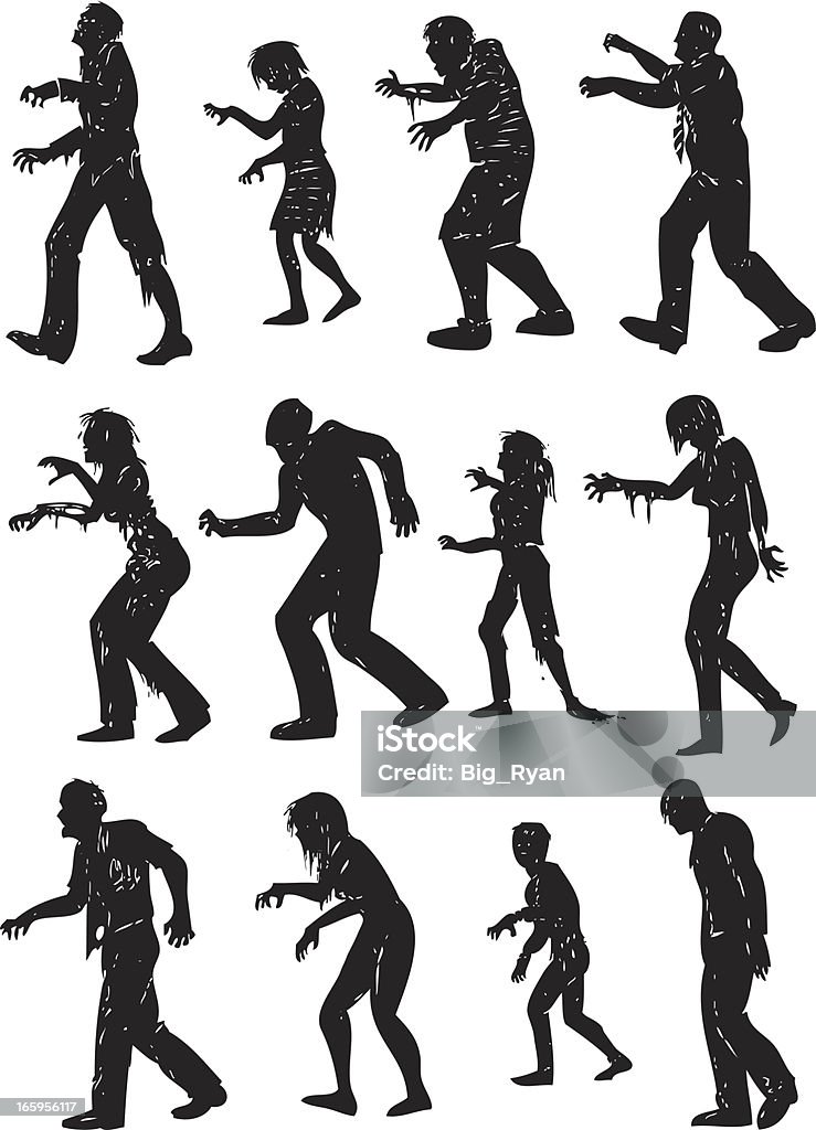 gruesome zombie silhouettes 12 simple silhouettes of walking zombies Zombie stock vector