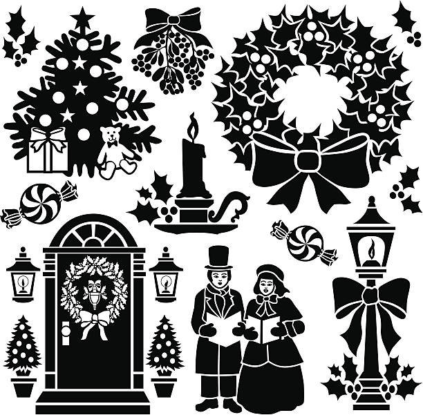 빅토이라 크리스마스 디자인 - christmas candle set bow stock illustrations