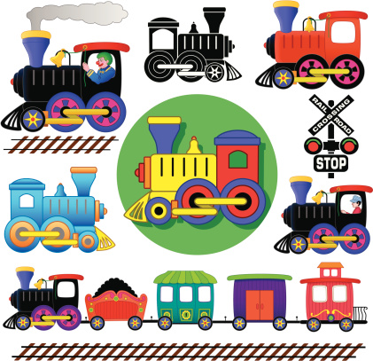 Vector design elements with a steam train theme.