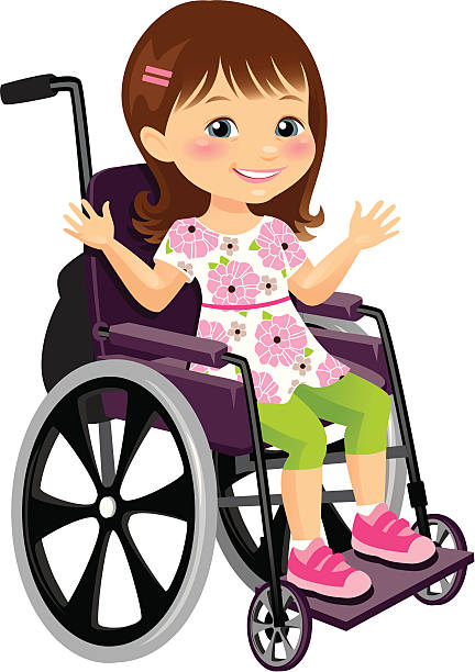 Cute Little Girl in Wheelchair vector art illustration