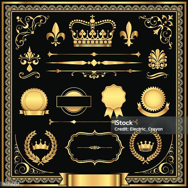Золотые Декоративные Украшения Glass Recycled — стоковая векторная графика и другие изображения на тему Золото - Золото, Золотой, Корона - головной убор