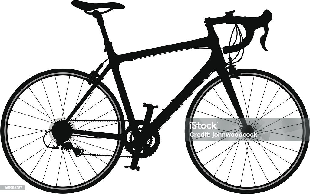 Road bike A detailed silhouette of a modern carbon framed road bike. All the main parts of the illustration are separate, rather than one solid shape, so editing is possible. Racing Bicycle stock vector