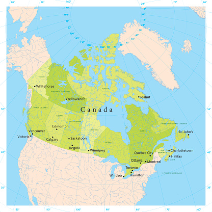 Ultra detailed vector map of Canada with administrative divisions. Including main rivers and lakes. Each province and territory is grouped separately. You can zoom in well in the vector file. There's more detail visible than you can see in the preview window, because there's a limit of 6000 pixels. You may open the .eps-file in Photoshop at even higher resolutions. Great for super-size usage like trade fair walls. File was created on August 09, 2012. The colors in the .eps-file are ready for print (CMYK). Included files: EPS (v8) and Hi-Res JPG (6000 x 6000 px).