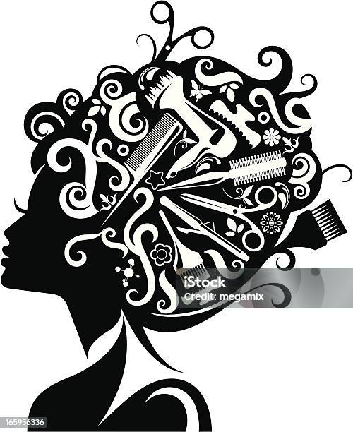 Ladys Silhouette With Hairdressing Accessories Stock Illustration - Download Image Now - Hairdresser, Personal Accessory, Women