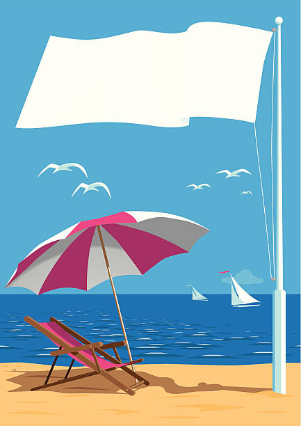 illustrations, cliparts, dessins animés et icônes de plage de bâton avec drapeau - color image colored background nautical vessel sea