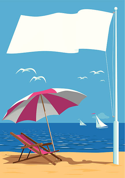 비치 플랙 장대 - color image colored background nautical vessel sea stock illustrations