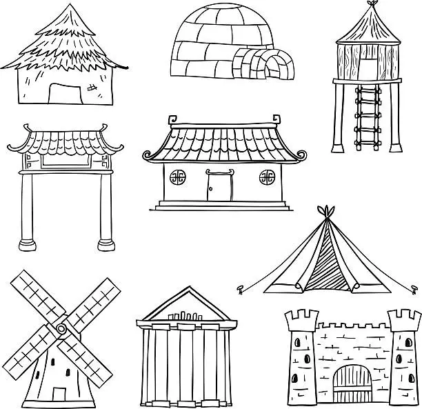 Vector illustration of House collection in black and white