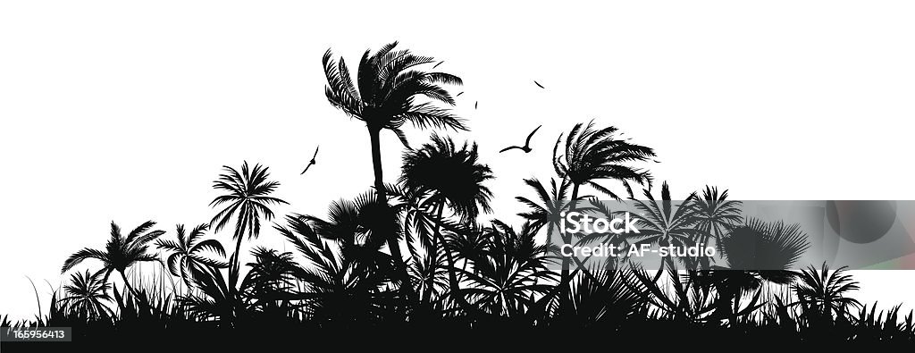 A silhouette of a group of palm trees and birds Silhouette of Palm Trees - layered illustration. Every shape is on separate layer. Palm Tree stock vector