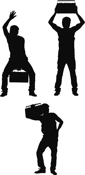 Vector illustration of Multiple images of a man holding boombox