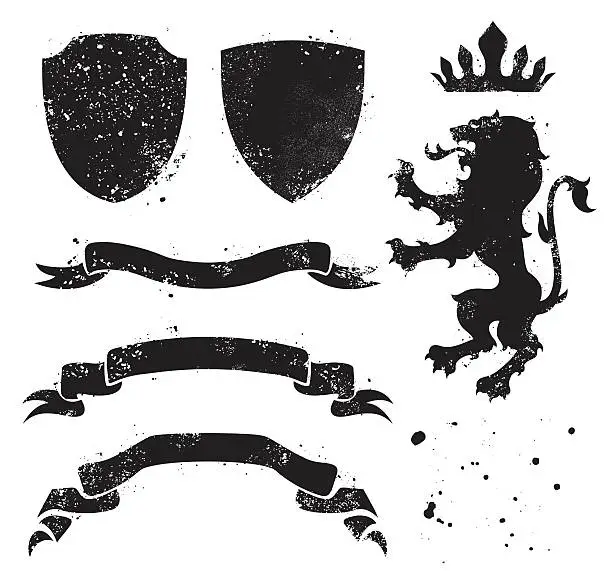 Vector illustration of Grunge shields and the lion