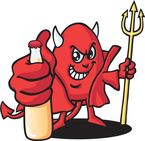 Devil's Drink The Devil's holding a beer towards you! Please check out my other images :) cartoon of the devils pitch fork stock illustrations