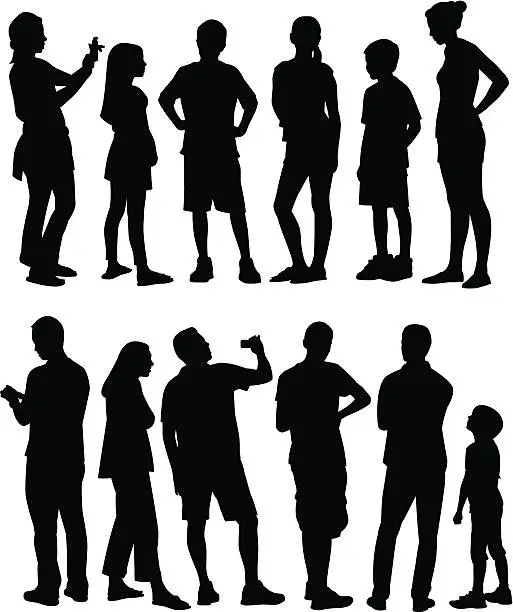 Vector illustration of The silhouettes of two families on a white background