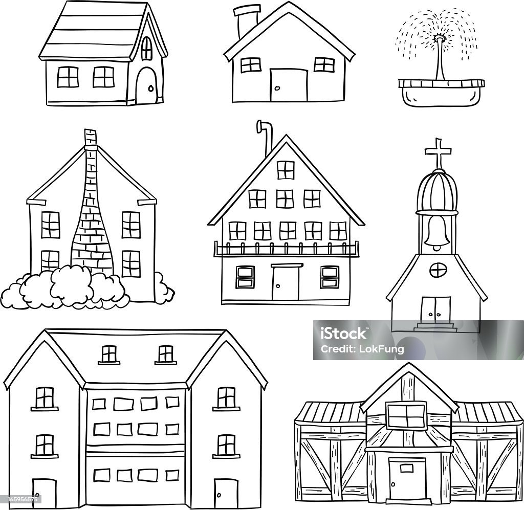 Kolekcja domy w czarny i biały) - Grafika wektorowa royalty-free (Dom - Budowla mieszkaniowa)