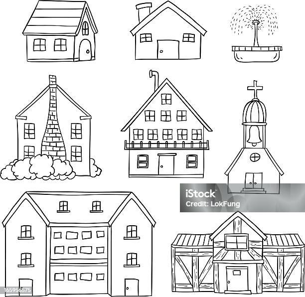Houses Collection In Black And White Stock Illustration - Download Image Now - House, Line Art, Doodle