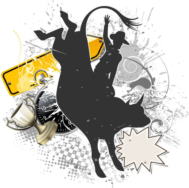 illustrazioni stock, clip art, cartoni animati e icone di tendenza di grunge rodeo - rodeo bull bull riding cowboy