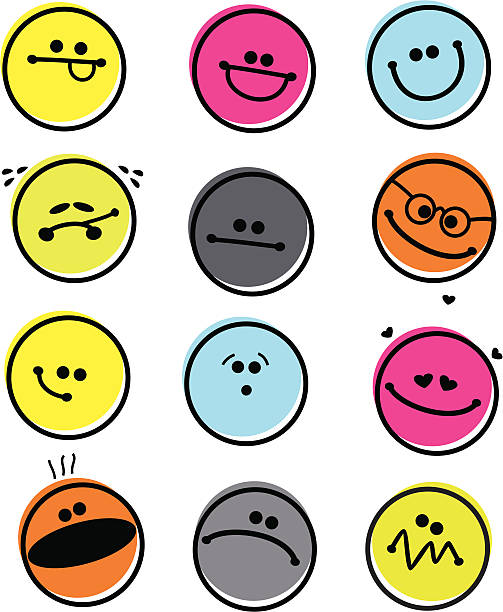 illustrazioni stock, clip art, cartoni animati e icone di tendenza di set di astratto emoticon - cheesy grin illustrations