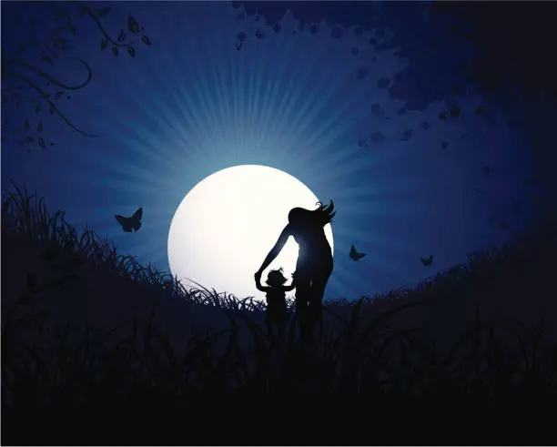 Vector illustration of Mother Care in the Night