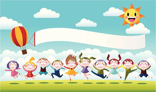 Vector illustration of Happy Little Children Jumping